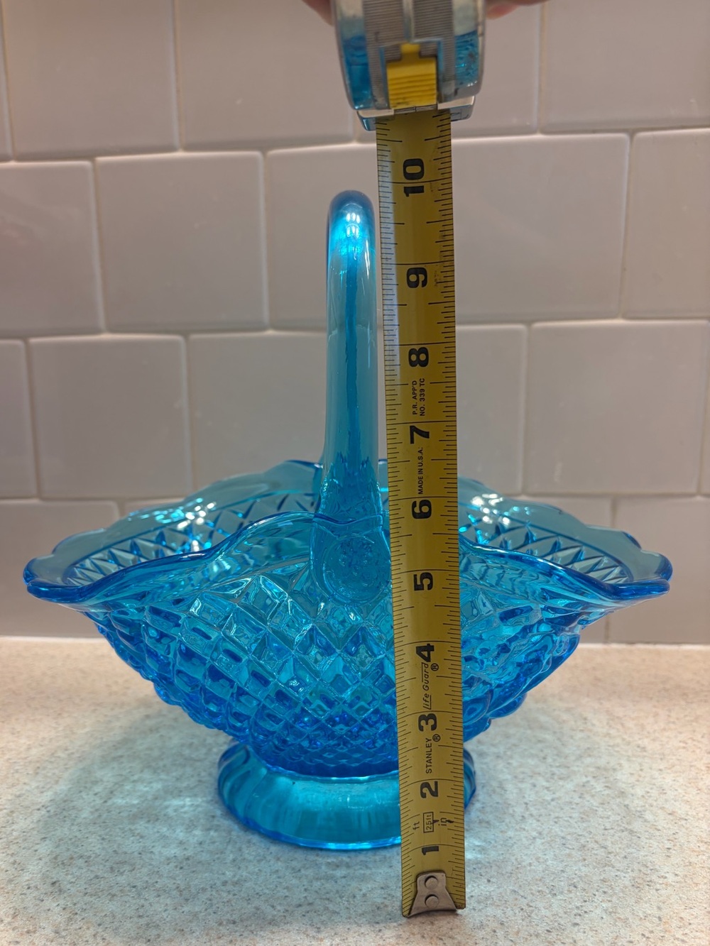 Vintage Fenton Blue Glass Basket Centerpiece - Picture 13 of 15